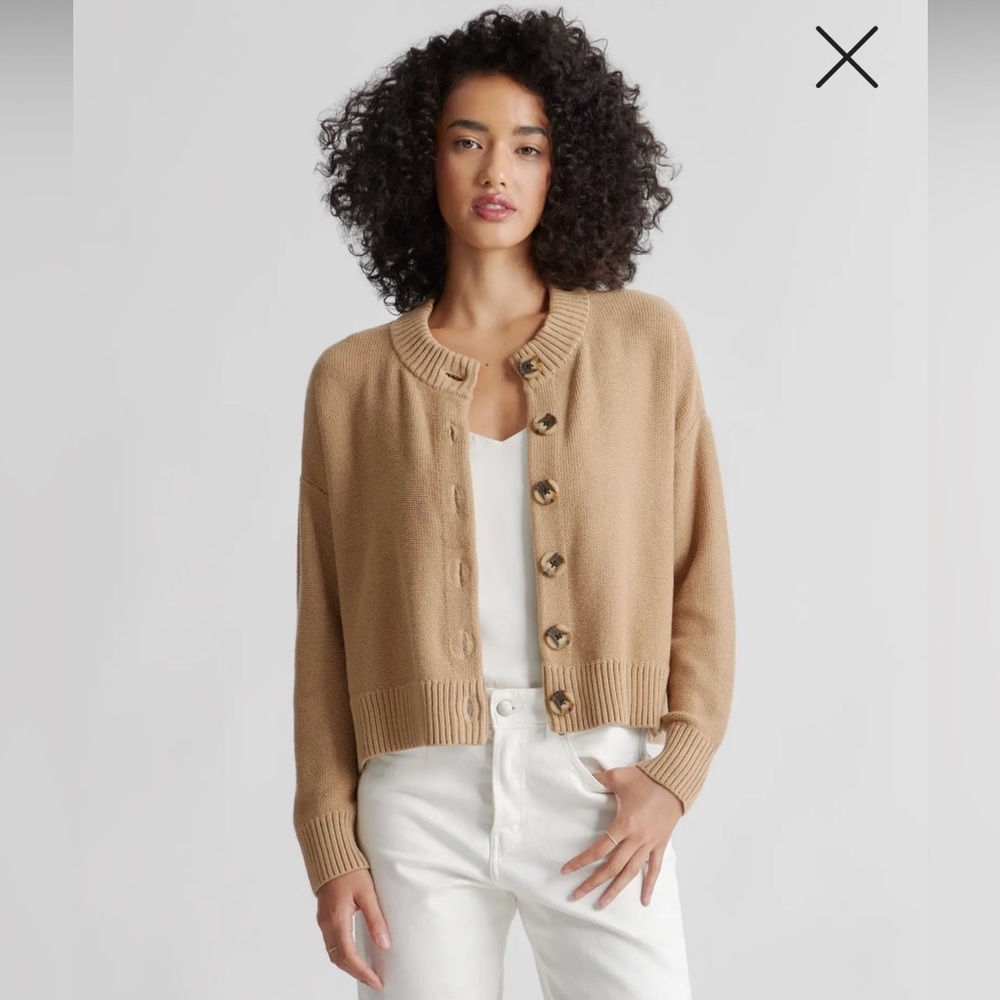 Quince 100% Organic Cotton Cropped Cardigan Camel Size XL